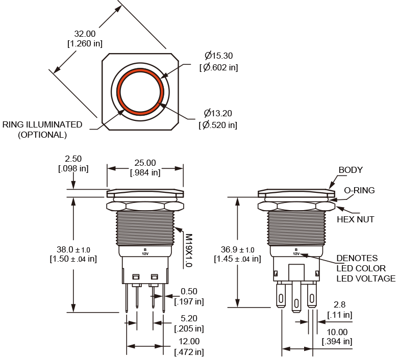 Square bezel anti-vandal switch