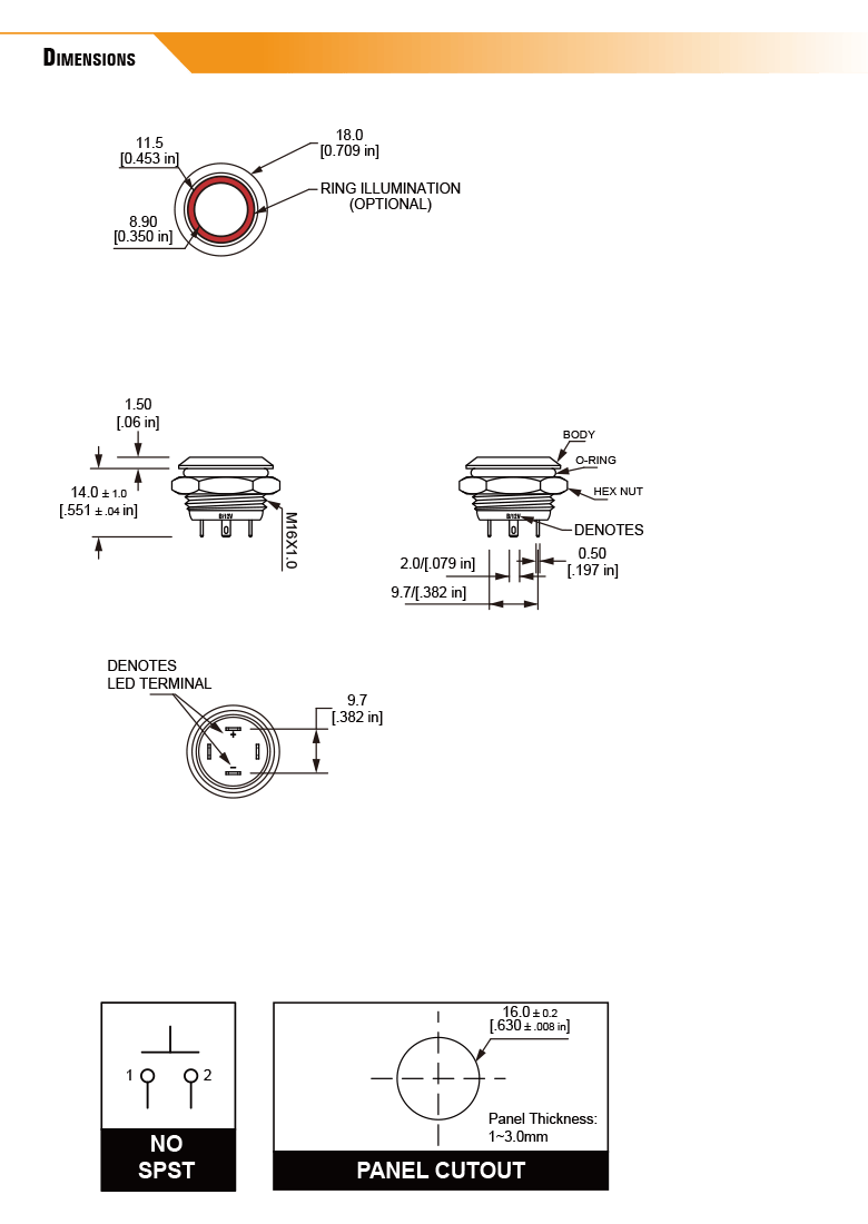 L16U Ultra short Anti-vandal switch