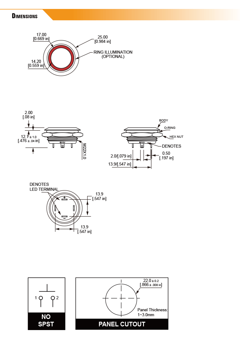 L22U Ultra short Anti-vandal switch