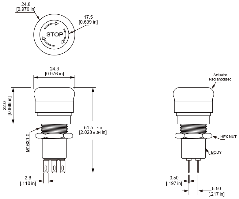 Langir ES16 Emergency Stop Switch Design Drawings