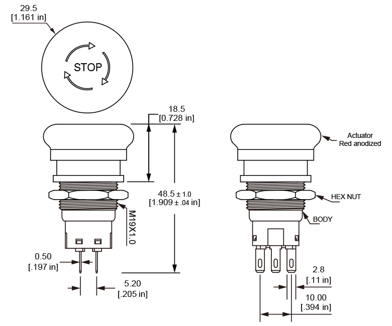 Langir ES19 Sooth Edge Emergency Stop Switch Design Drawings