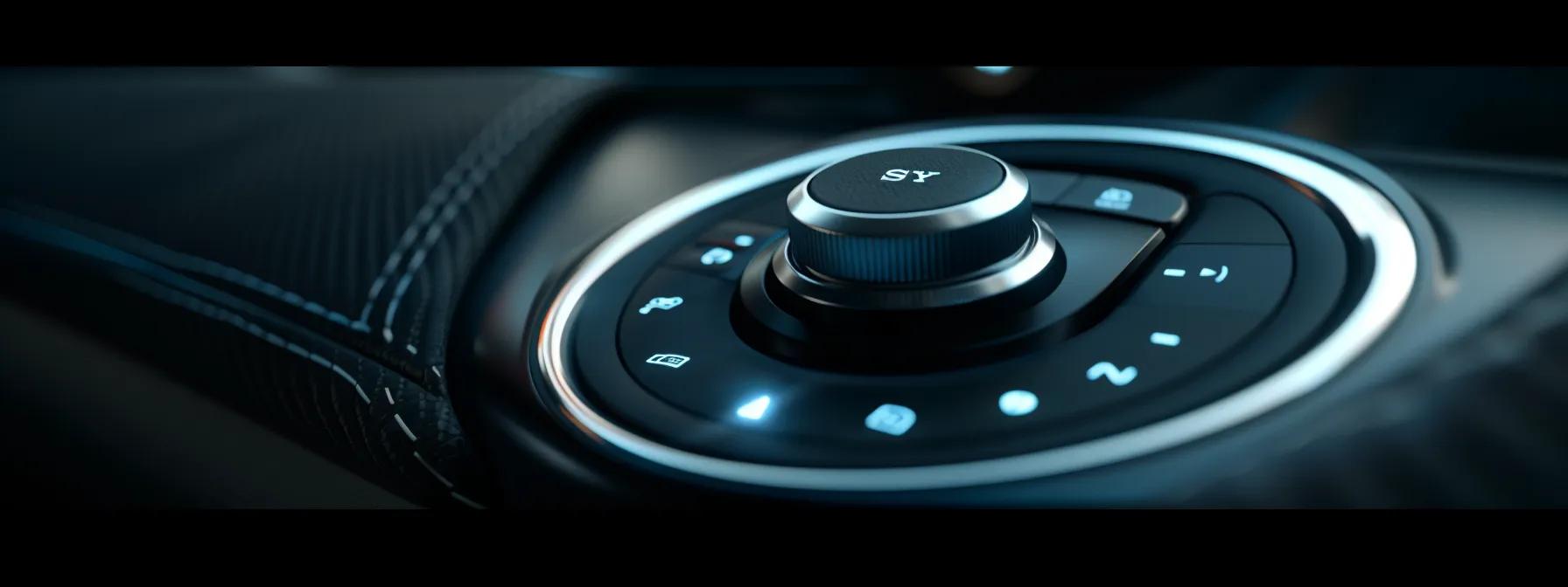 a sleek, modern vehicle dashboard featuring a polished starter button illuminated by a soft, ambient glow, emphasizing a seamless blend of functionality and style in an inviting, well-lit garage setting.